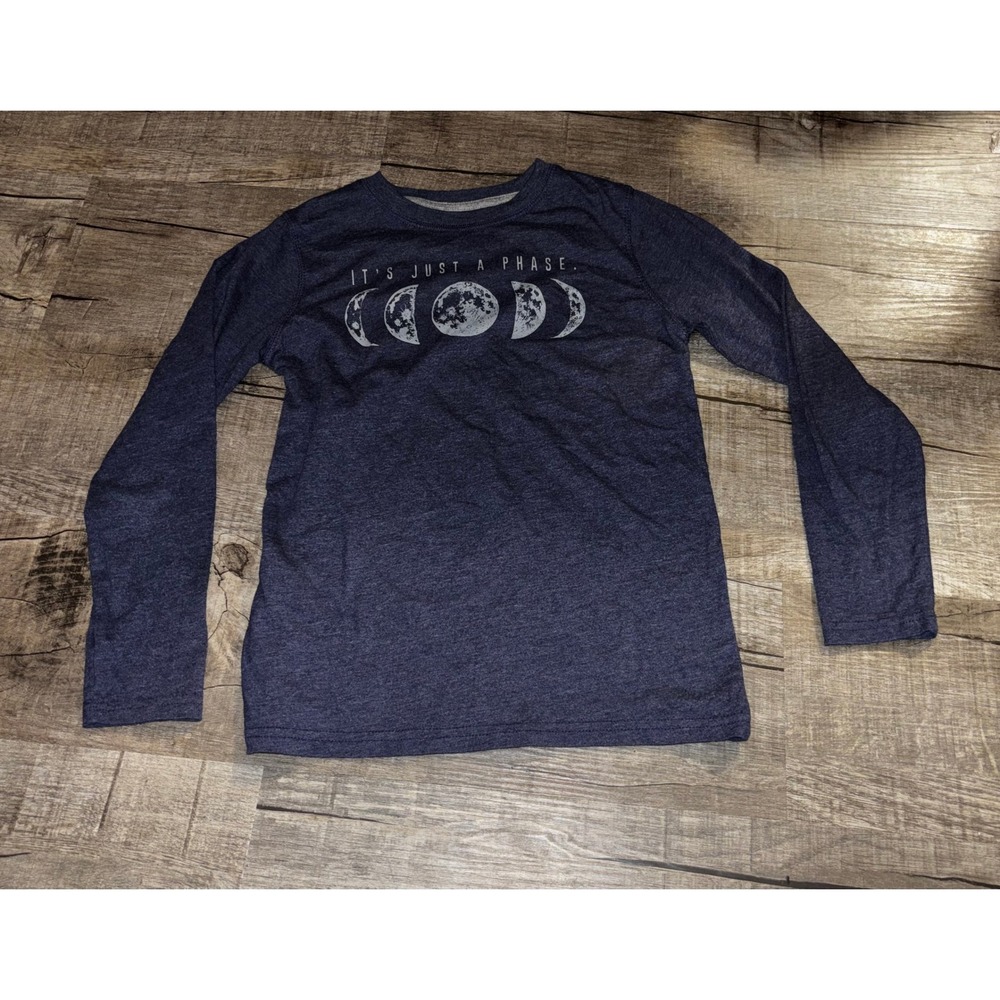 Thereabouts Boys Moon Phase Graphic Long Sleeve Tee Navy Blue Size M 10/12